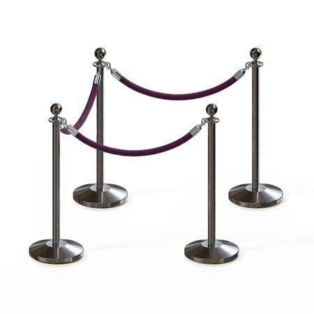 MONTOUR LINE Stanchion Post and Rope Kit Sat.Steel, 4 Ball Top3 Purple Rope C-Kit-4-SS-BA-3-PVR-PE-PS